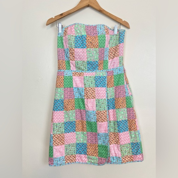 VINEYARD VINES SEASIDE PATCHWORK STRAPLESS DRESS COASTAL BARBIE MINI - Picture 1 of 8